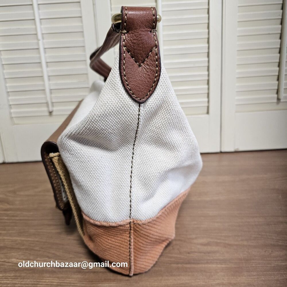 FOSSIL Tote Small Peach/Leather Canvas Hobo,Hand Bag Purse,  Pre-loved - Picture 2 of 16